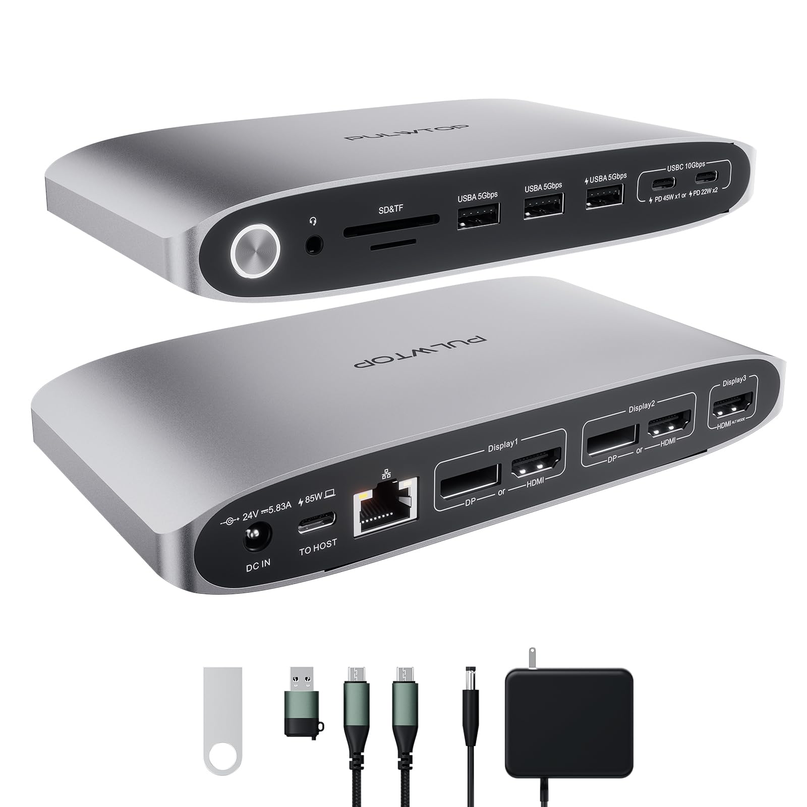 PULWTOP DisplayLink Docking Station Triple Monitor 4K@60Hz - 140W Power Adapter, USB C Dock for MacBook M1/M2/M3 & Windows Laptops - 3xHDMI, 2xDisplayPort, 5xUSB Ports - Perfect for Home Office, Gaming & Multi-Tasking Workspace Setup