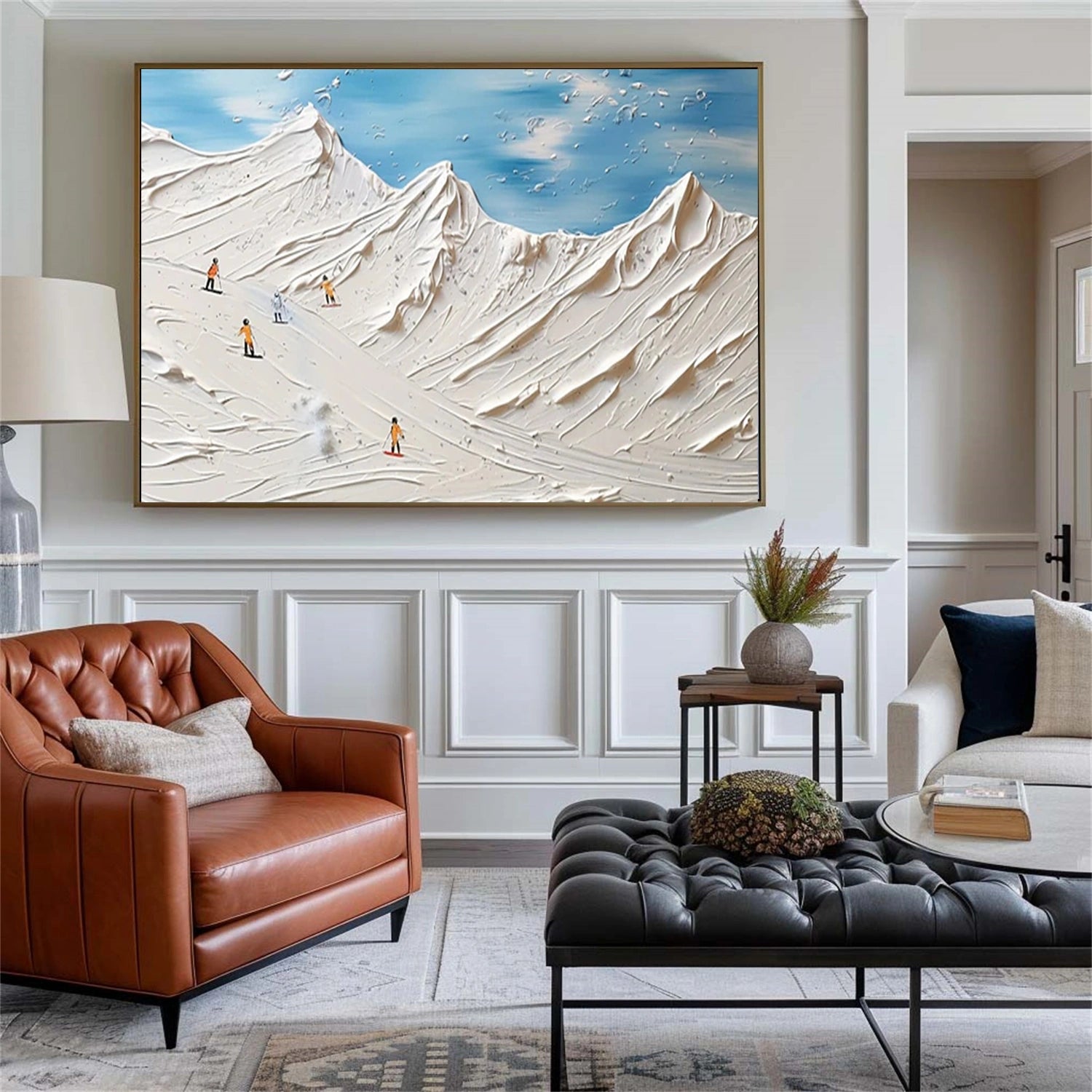SP042 Skiing Sport Art Textured Canvas Painting - Perfect for Winter Home Decor & Ski Lodge Wall Art