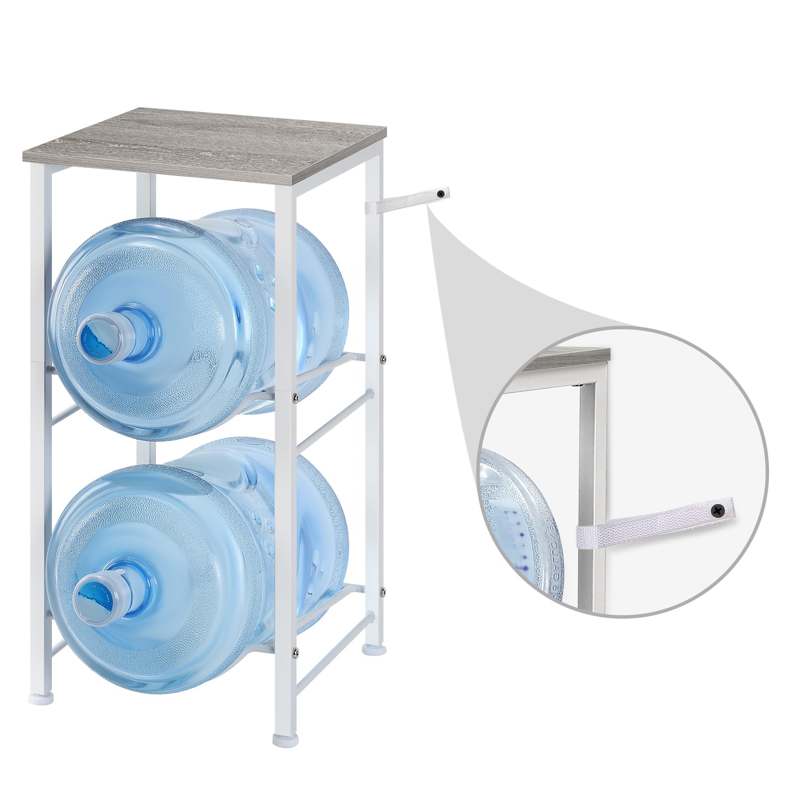 LIANTRAL 5 Gallon Water Bottle Holder with Storage Shelf - Heavy Duty Water Jug Rack Stand Organizer for Office, Kitchen, Living Room - Space Saving Grey (Perfect for Home, Office & Commercial Use)