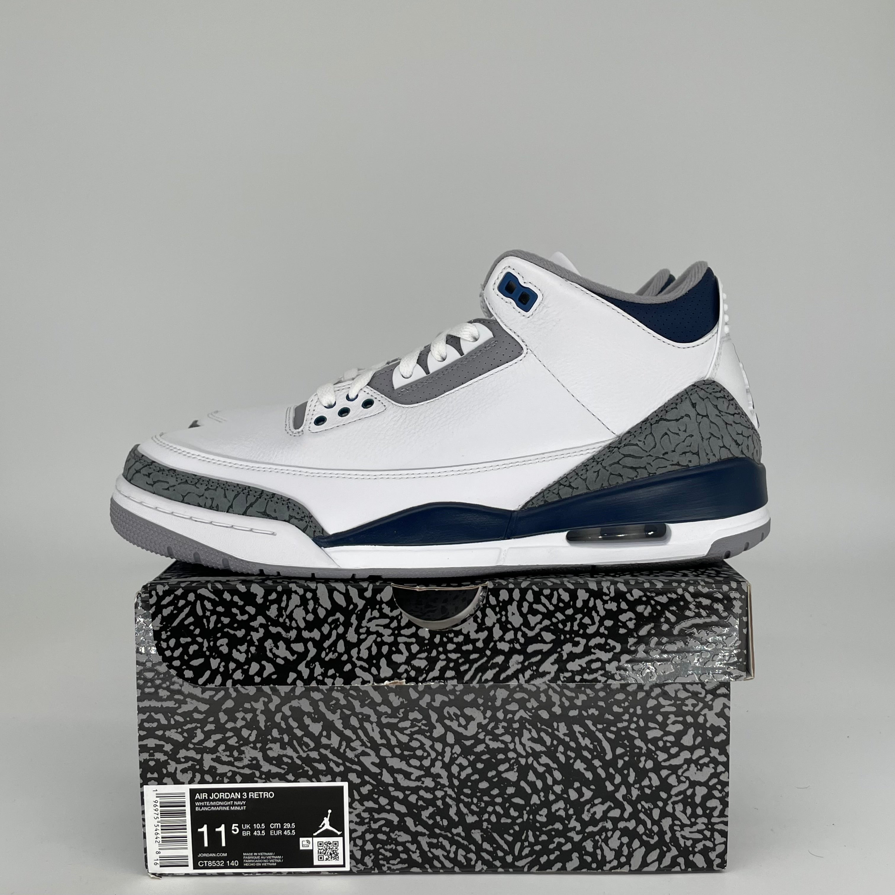 AIR JORDAN 3 MIDNIGHT NAVY MEN'S BASKETBALL SHOES SIZE 11.5 - STYLE CT8532-140 | OFFICIAL NIKE SNEAKERS FOR CASUAL WEAR & STREET STYLE