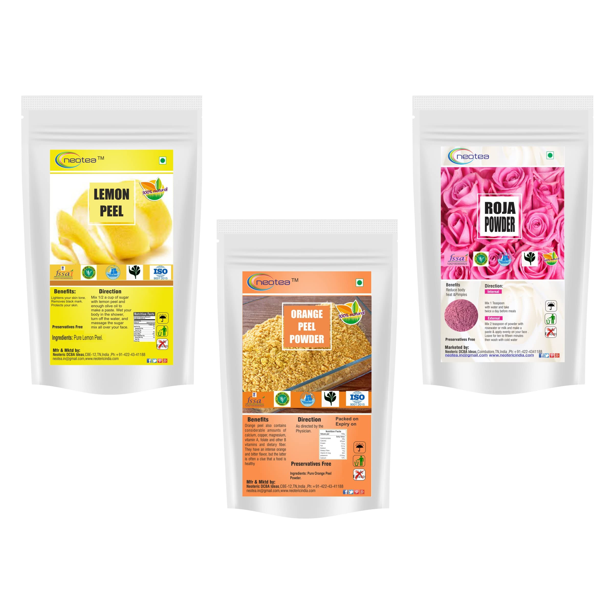 Neotea Rose & Citrus Peel Powder Combo - 100g x 3 for Skin & Face Care - DIY Beauty & Spa