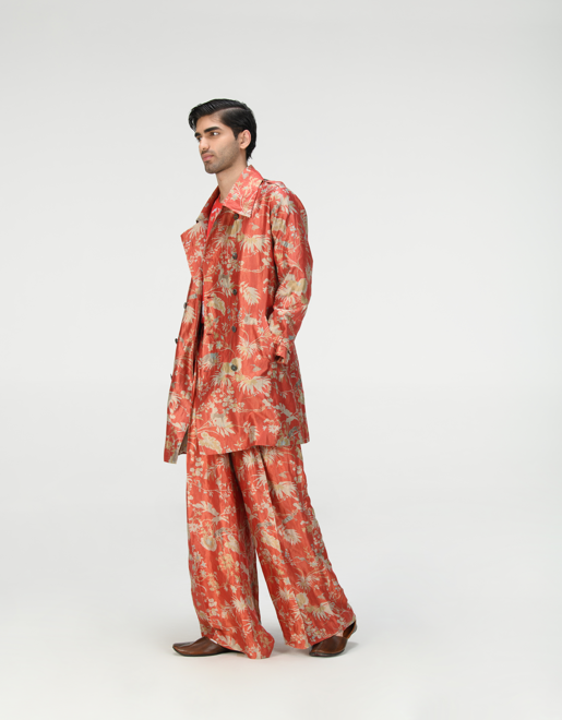 Elegant Red Silk Brocade Trench Coat for Women - Vintage Style Outerwear for Fall, Winter & Special Occasions