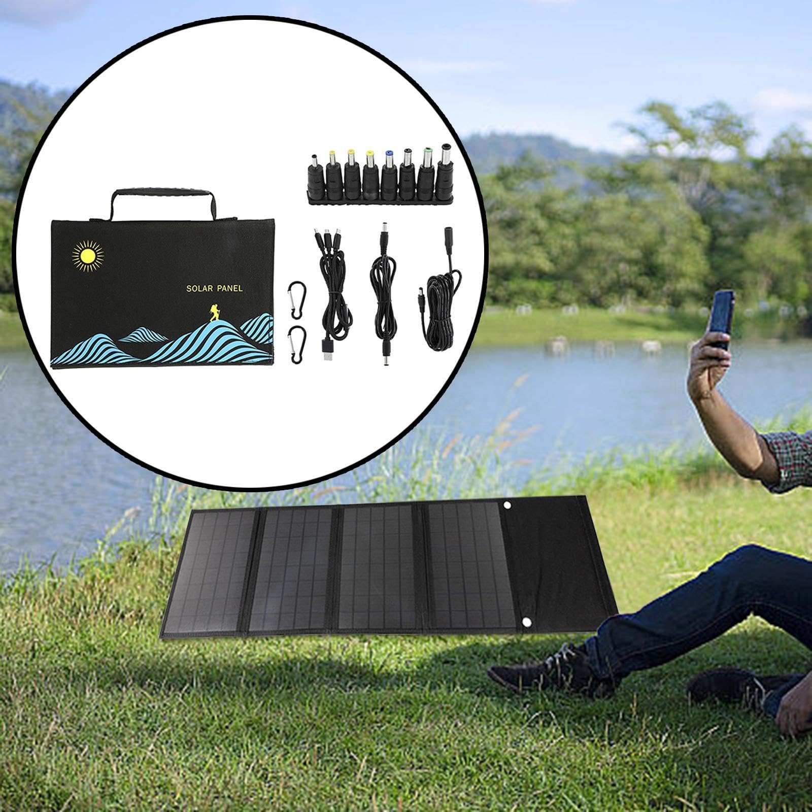 Foldable Waterproof Solar Panel Charging Bag - Portable Travel Backpack for Outdoor Hiking, Camping & Emergency Power Supply | Black Solar Power Storage Bag for Phones, Tablets & USB Devices