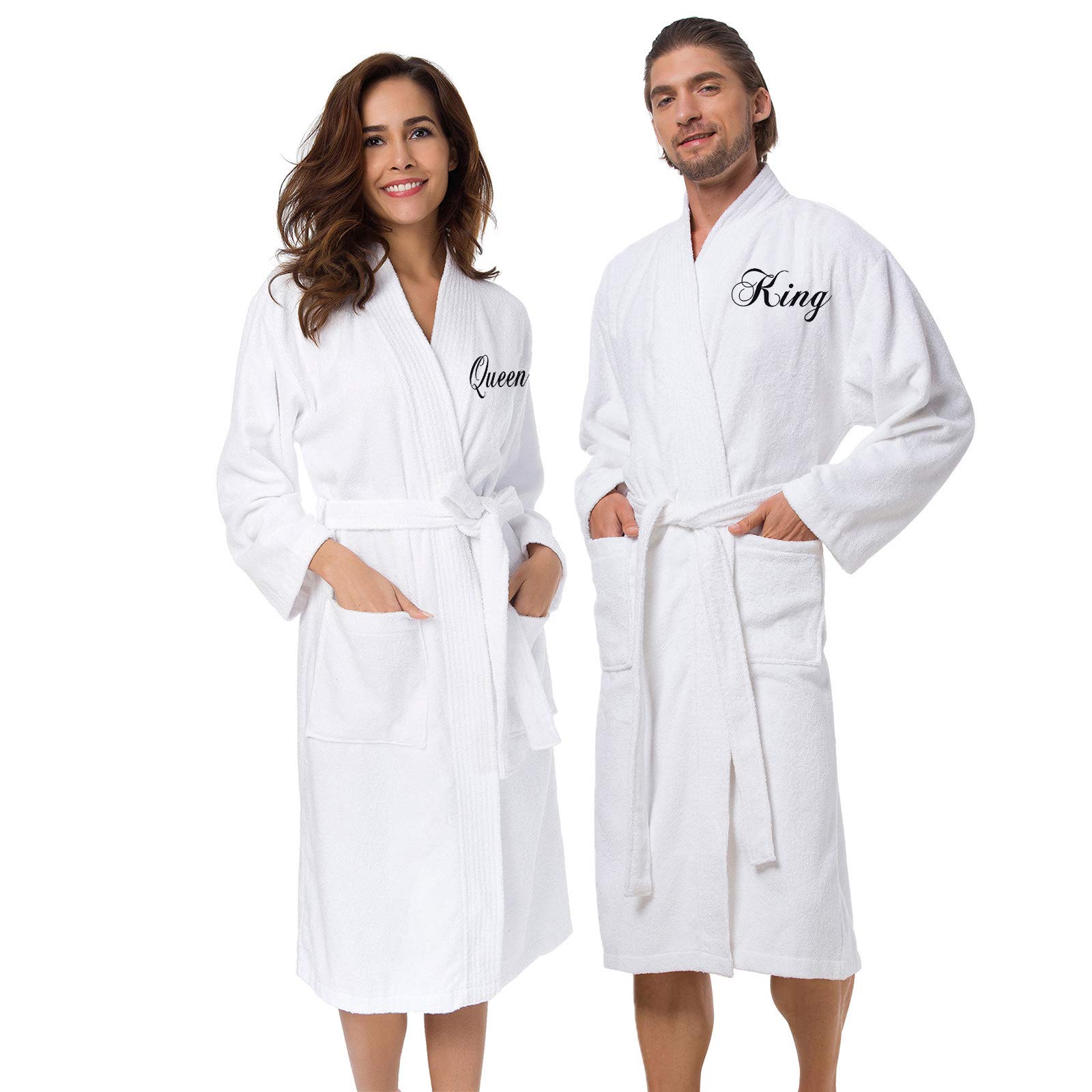 AW BRIDAL 2-Piece Terry Cloth Robe Set for Women & Men - 100% Cotton Kimono Style Spa Bathrobe - Perfect Wedding Anniversary, Engagement & Bridal Shower Gift - Ideal for Honeymoon, Spa Days & Relaxing at Home