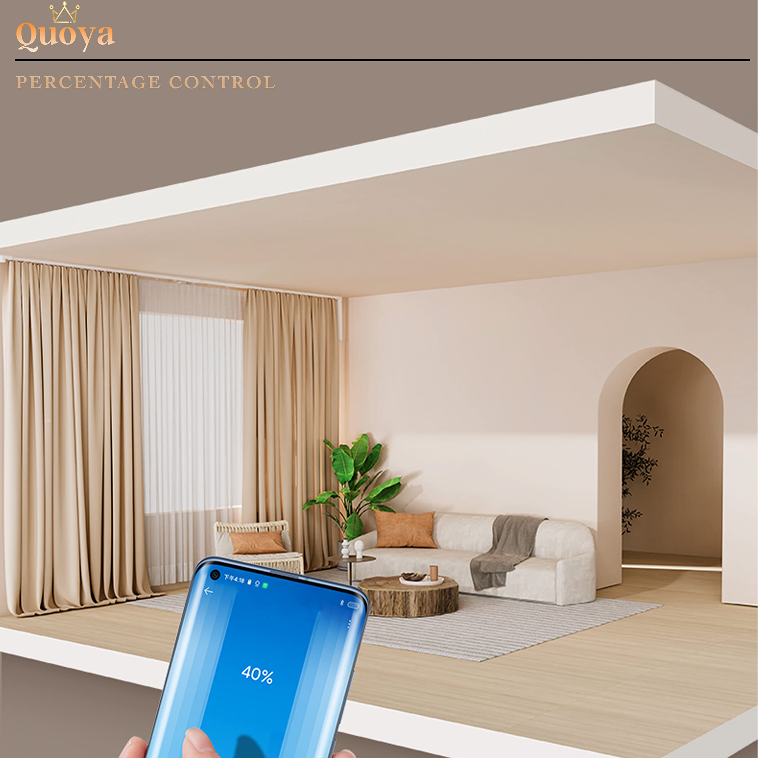 Quoya QL600 Smart Electric Curtain Track - Motorized Motorized Curtain Rail with Adjustable Length (Up to 275 inches/7m) - Works with Alexa, Google Assistant, Siri & Apple Watch - Perfect for Smart Homes, Bedrooms & Living Rooms (Wall Brackets Sold Separately)