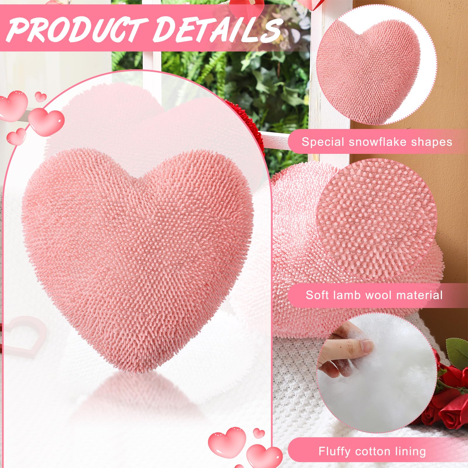 3 Pack Valentine's Day Heart Shaped Throw Pillows - Soft Velvet Plush Cushions in Red, Pink & White - Perfect Gift for Friends, Kids & Romantic Decor - Ideal for Living Room, Bedroom, Party Decorations & Photo Props