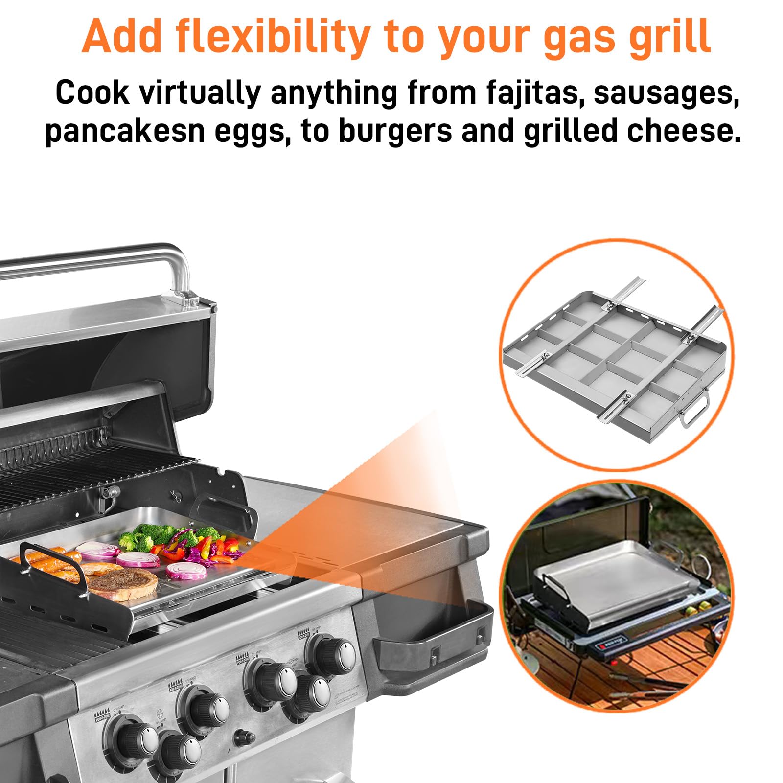 Stainless Steel Griddle for Gas & Charcoal Grill - 24