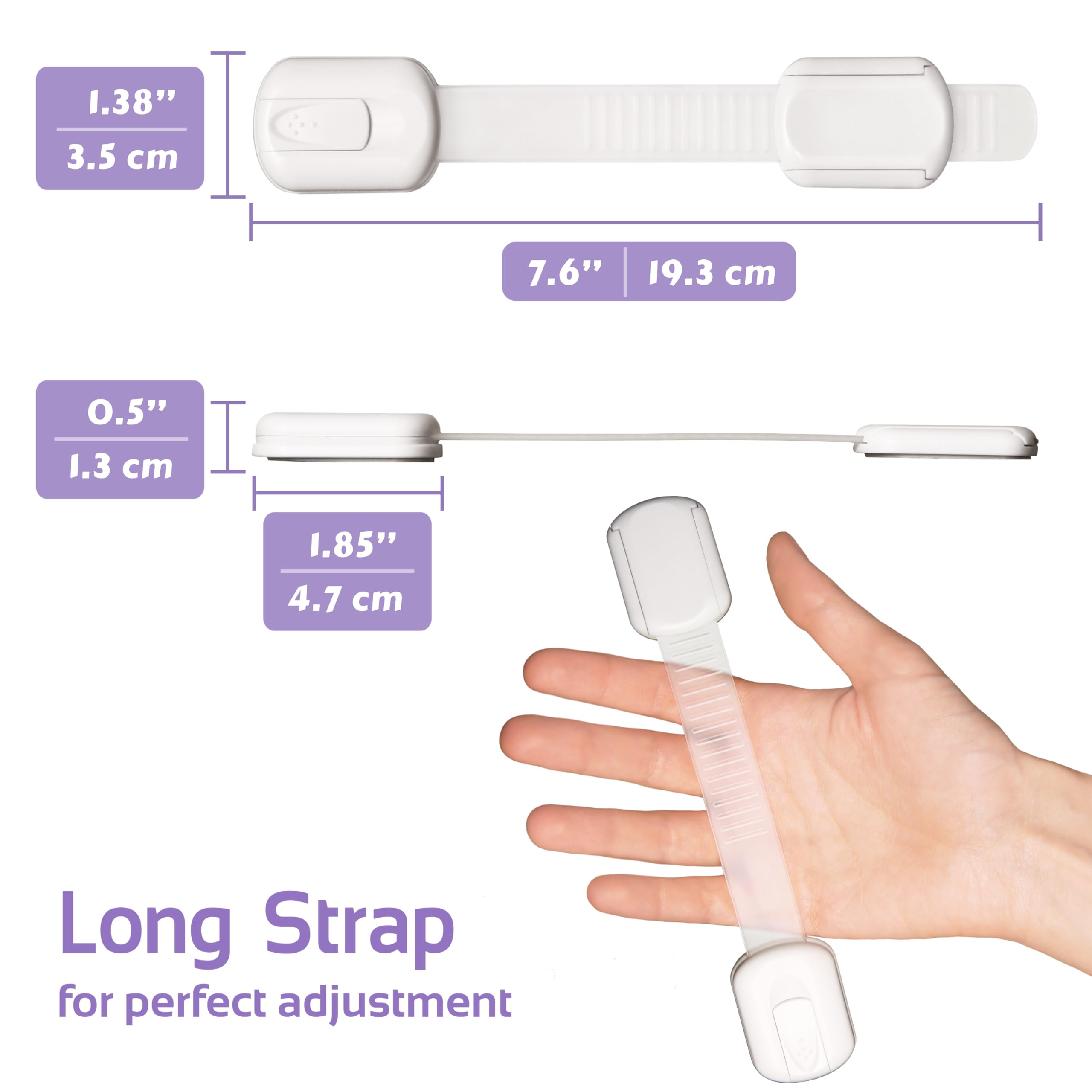 Oxlay 6-Pack Adjustable Baby Proofing Cabinet Locks - Child Safety Latches for Drawers, Cupboards, Dressers, Doors, Closets, Ovens & Refrigerators - White - Perfect for Childproofing Homes & Nurseries