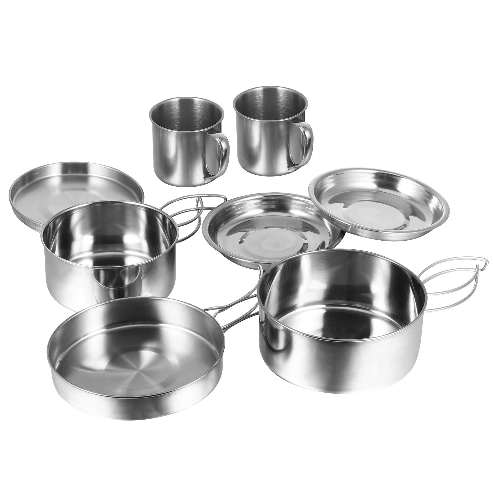 BESPORTBLE 8-Piece Stainless Steel Camping Cookware Set - Lightweight Outdoor Cooking Pots & Pans for Backpacking, Hiking, Camping Trips - Perfect for Boiling, Frying & Stewing in the Wilderness