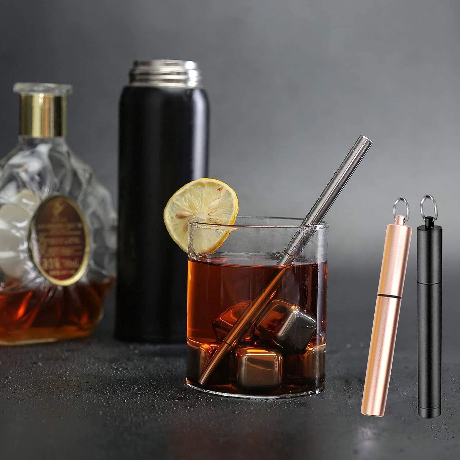 2 Pack Reusable Metal Straws with Brush & Case | Portable for Travel & Home