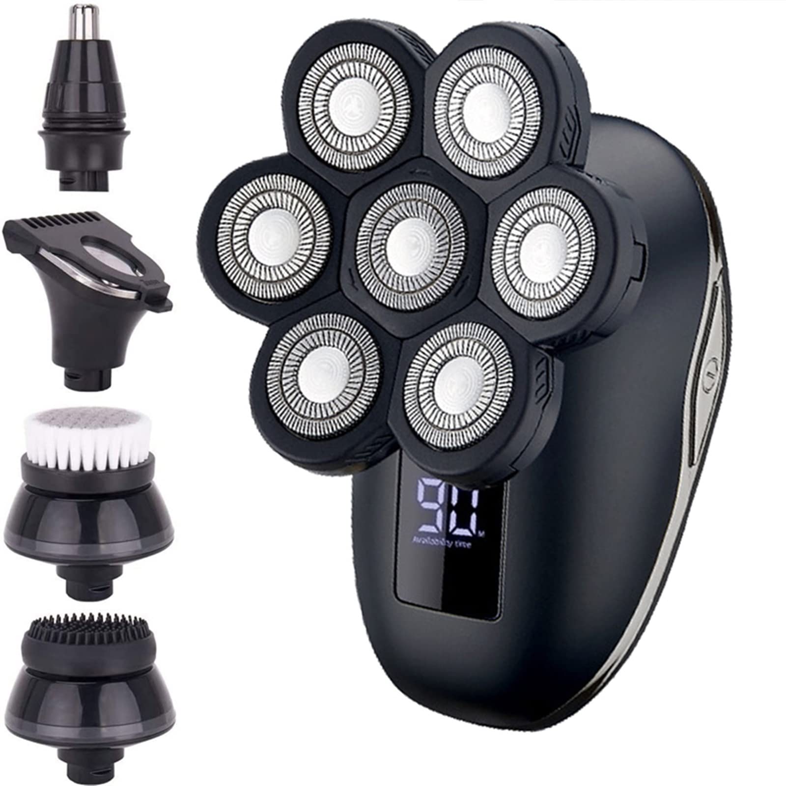7D Electric Head Shaver for Bald Men - Wet/Dry Rechargeable Shaver with Digital Display | Men's Grooming Kit for Facial Hair, Beard & Head Shaving | Perfect for Home, Travel & Gym Use