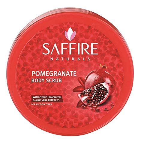 Saffire Pomegranate Body Scrub with Citrus Lemon Peel & Aloe Vera Extract - Exfoliating & Moisturizing for All Skin Types (Pack of 1) - Perfect for Spa Day, Dry Skin Treatment & Pre-Tanning Prep
