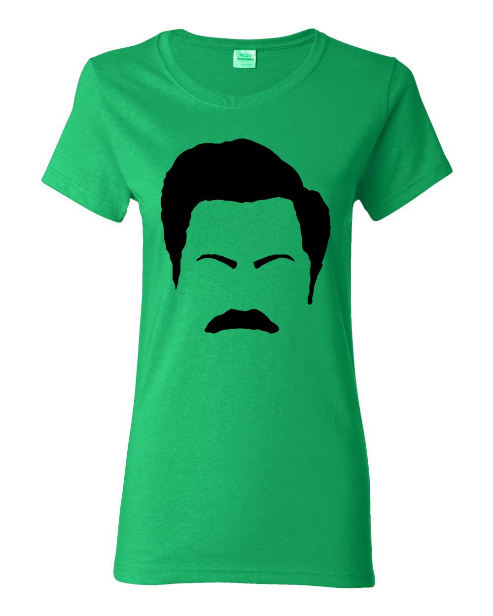 Ron Swanson Mustache Face Silhouette Graphic T-Shirt - Parks and Recreation Pop Culture Tee for Women - Perfect for TV Show Fans, Cosplay & Casual Wear