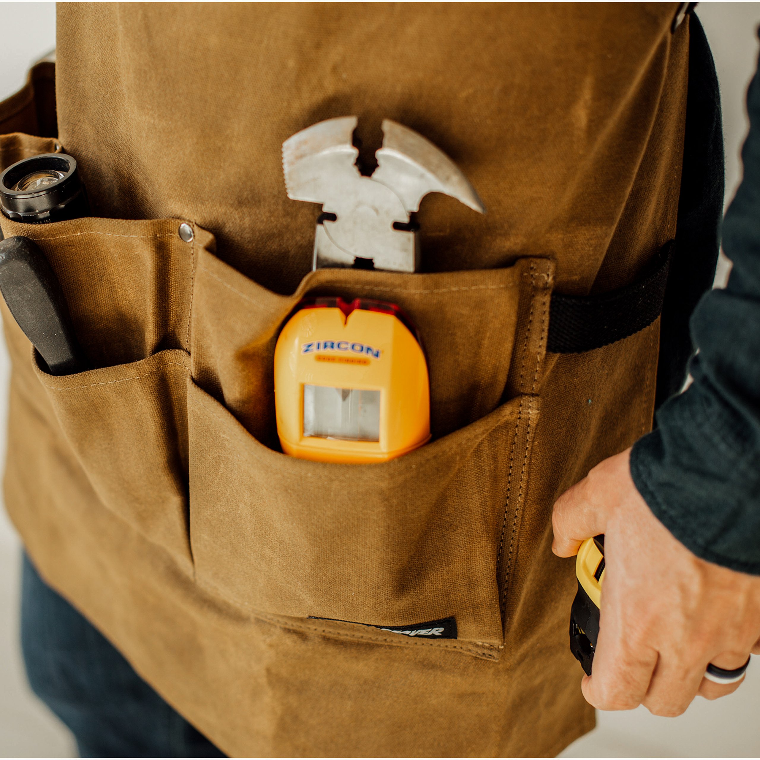 Angry Beaver Waxed Canvas Work Apron for Men - Durable Woodworking & Construction Apron with Adjustable Straps, Utility Pockets & Tool Loops - Perfect for Carpenters, Craftsmen & DIY Projects