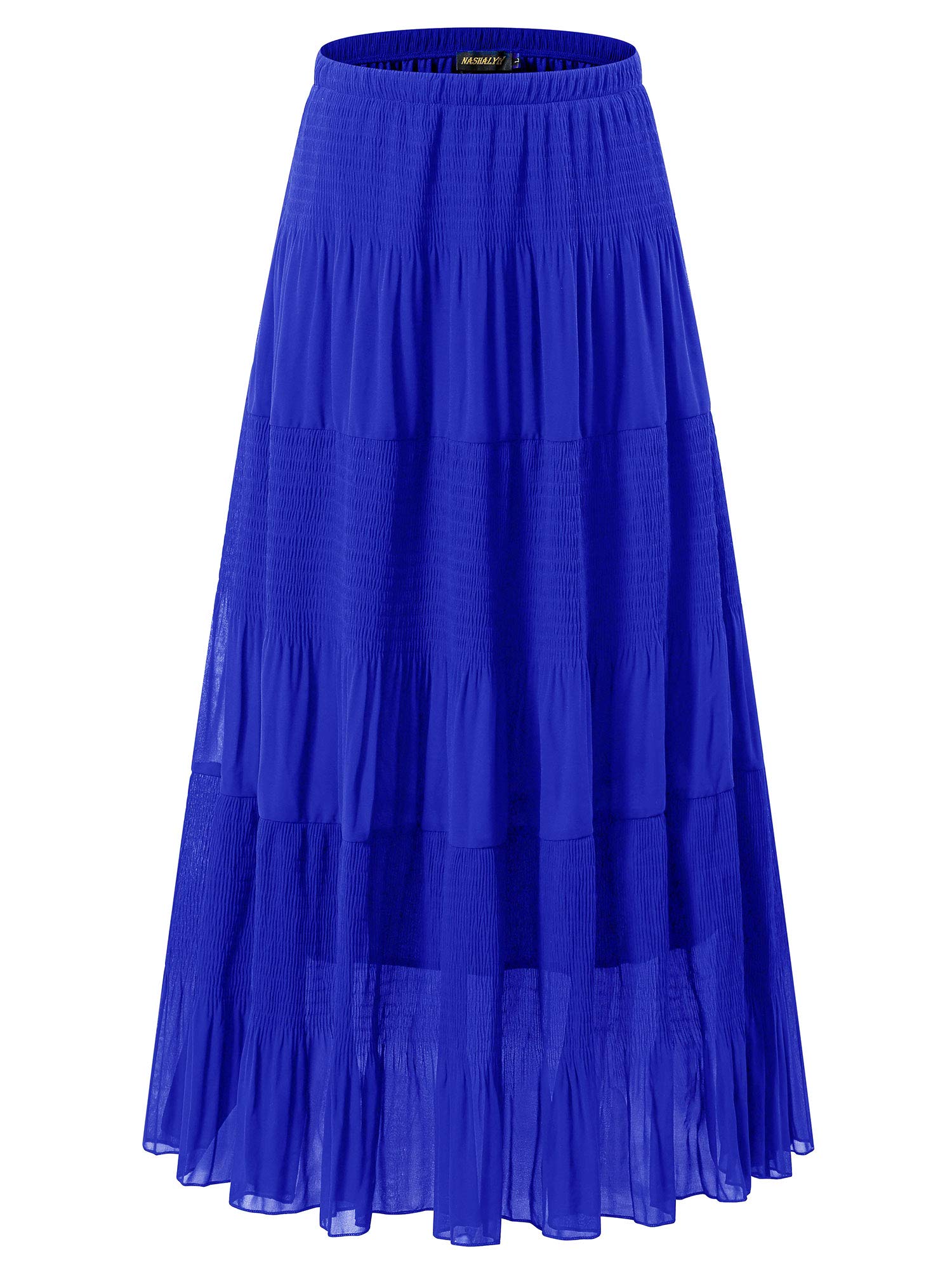 NASHALYLY Women's Chiffon Elastic High Waist Pleated A-Line Flared Maxi Skirt - Elegant Summer Beach Dress for Vacation, Party & Casual Wear
