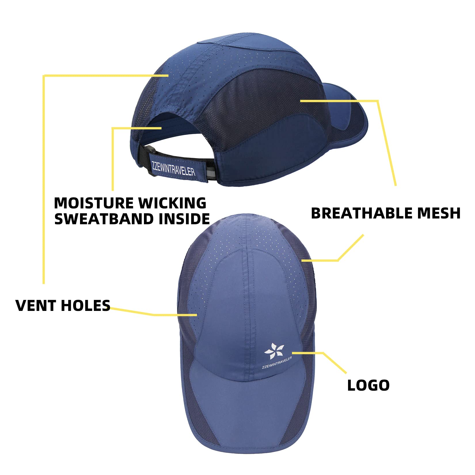 ZZEWINTRAVELER Quick Dry Running Hat - Lightweight Breathable Adjustable Sports Cap for Men & Women - Perfect for Jogging, Hiking, Cycling & Outdoor Activities