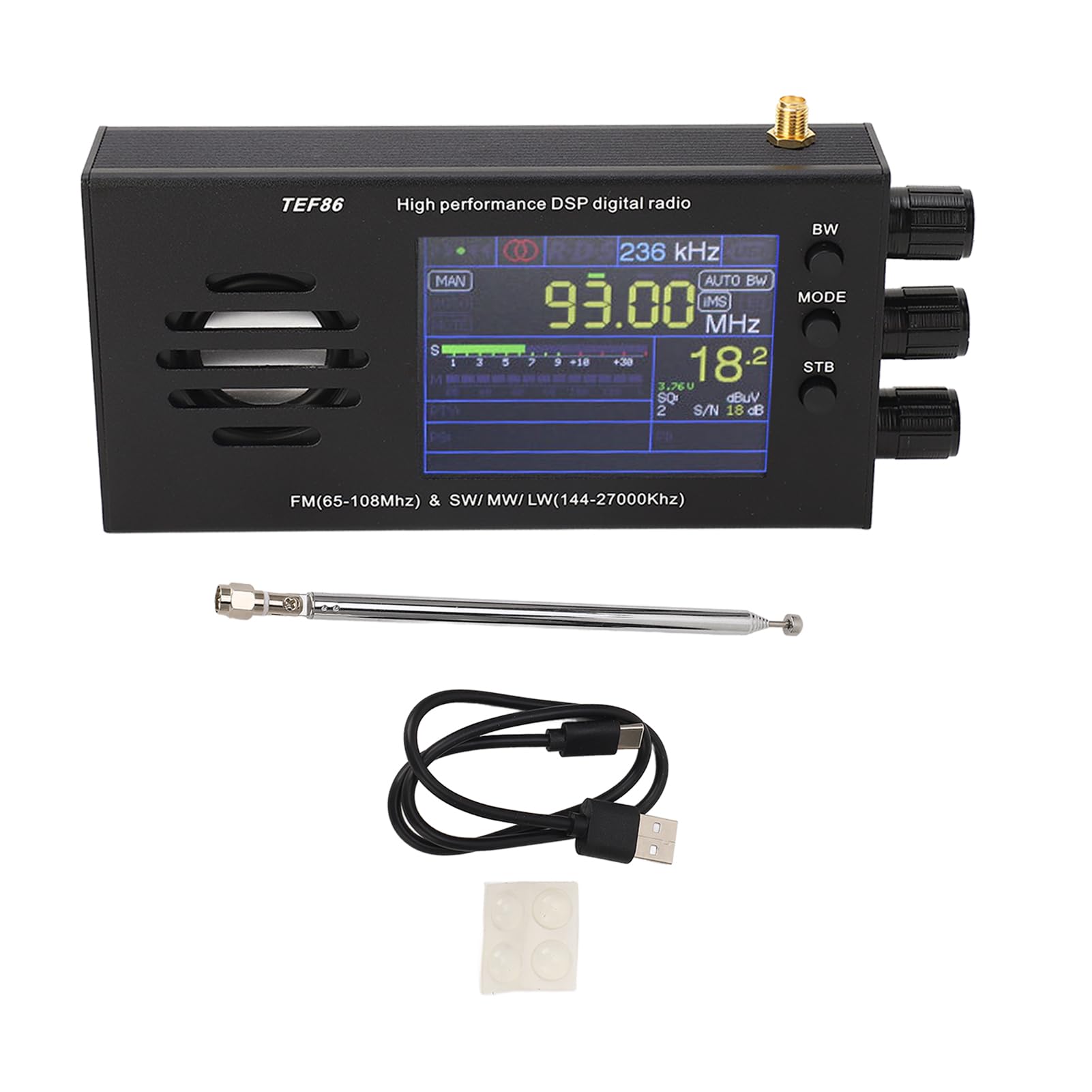 DSP Digital Radio Receiver with TEF6686 Chip - FM 65MHz-108MHz, SW, MW, LW Bands - 3.2 Inch LCD Display & Built-in Speaker - Portable AM/FM Radio for Camping, Hiking, Emergency Preparedness & Outdoor Adventures