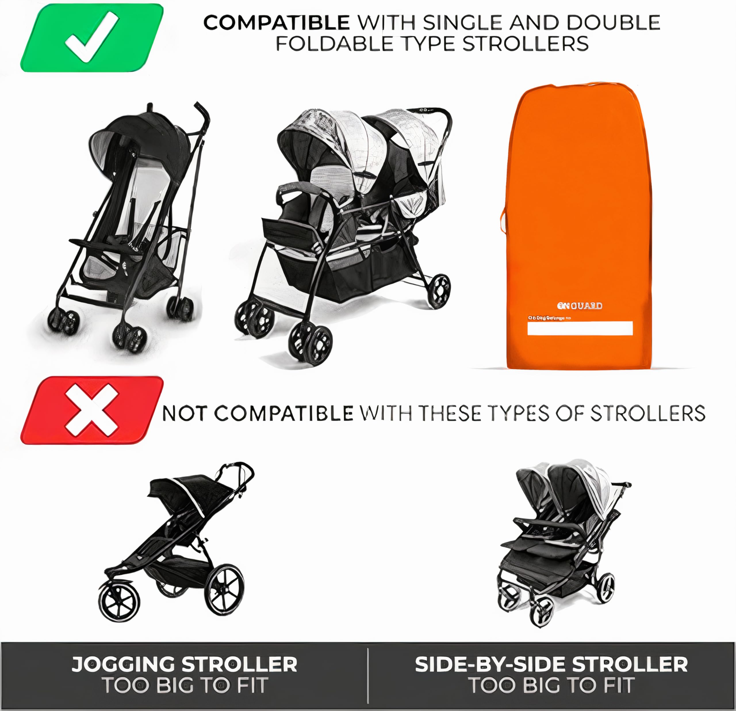 Waterproof Stroller Travel Bag for Airplane - Single & Double Gate Check Bag Backpack - Airline Approved Baby Stroller Cover for Air Travel & Storage | Perfect for Family Vacations, Airport Transfers & Everyday Use - Orange
