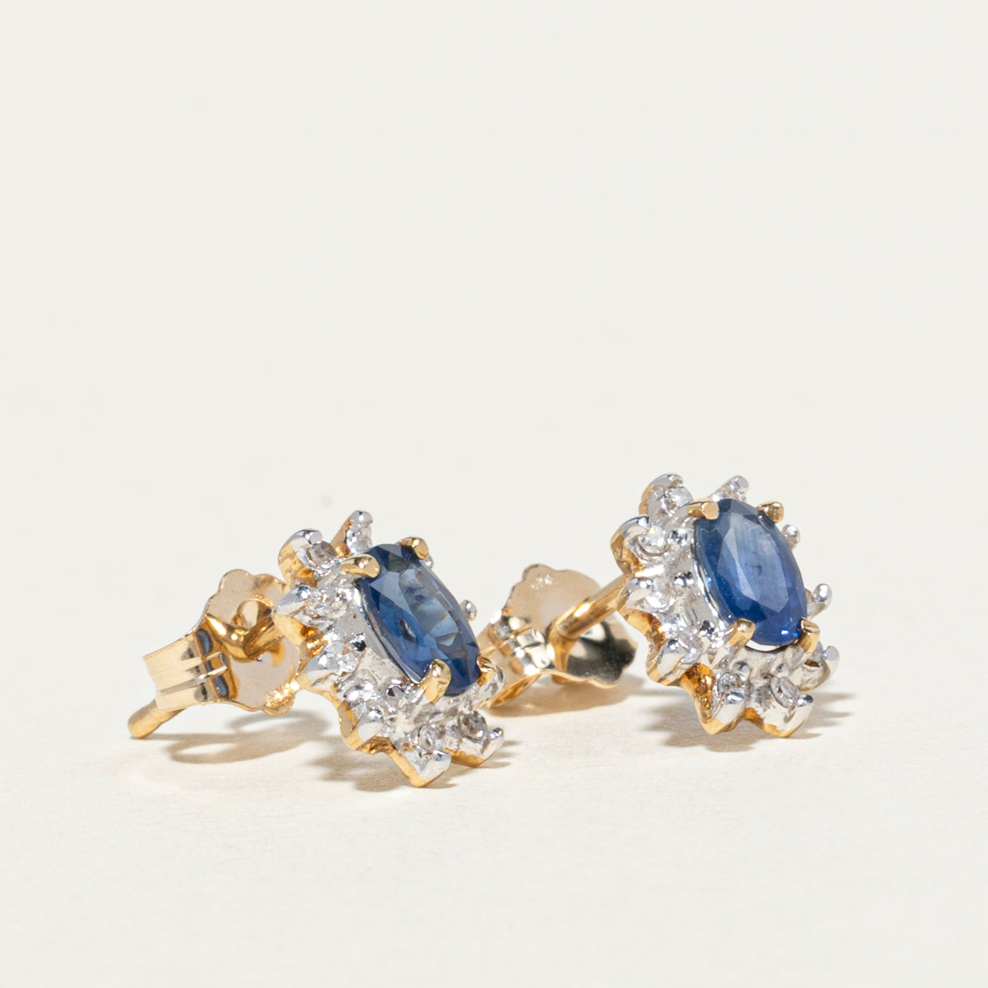 Sapphire & Diamond Petal Stud Earrings - 0.50ctw Total Weight, 0.10ctw Diamond | Elegant Blue Gemstone Jewelry for Women | Perfect for Weddings, Anniversaries & Special Occasions