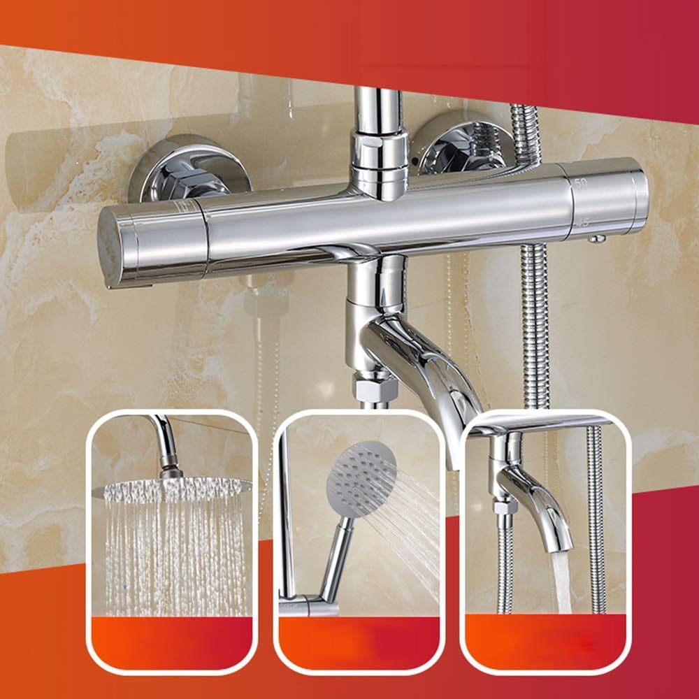 10 Inch Thermostatic Shower System - Brass Shower Faucet with Round Top Spray, 3 Modes & Double Lift Handle in Silver Finish | Perfect for Modern Bathrooms, Spa-Like Experience, Water Saving & Luxury Home Upgrade