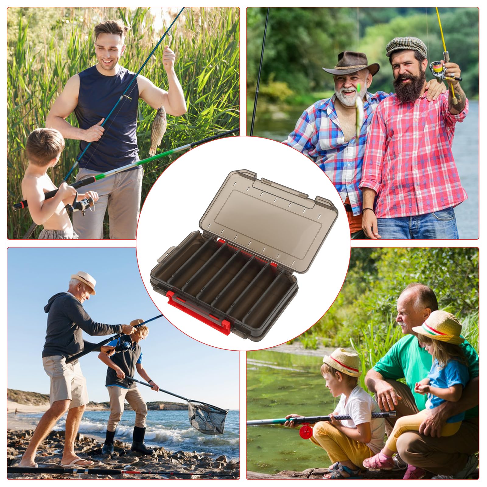 GAESHOW Double Sided Transparent Fishing Lure Storage Box - 14 Compartments with Drain Holes, Large Capacity Tackle Organizer for Bass, Trout & Saltwater Fishing | Perfect for Boat, Kayak & Shore Fishing Trips