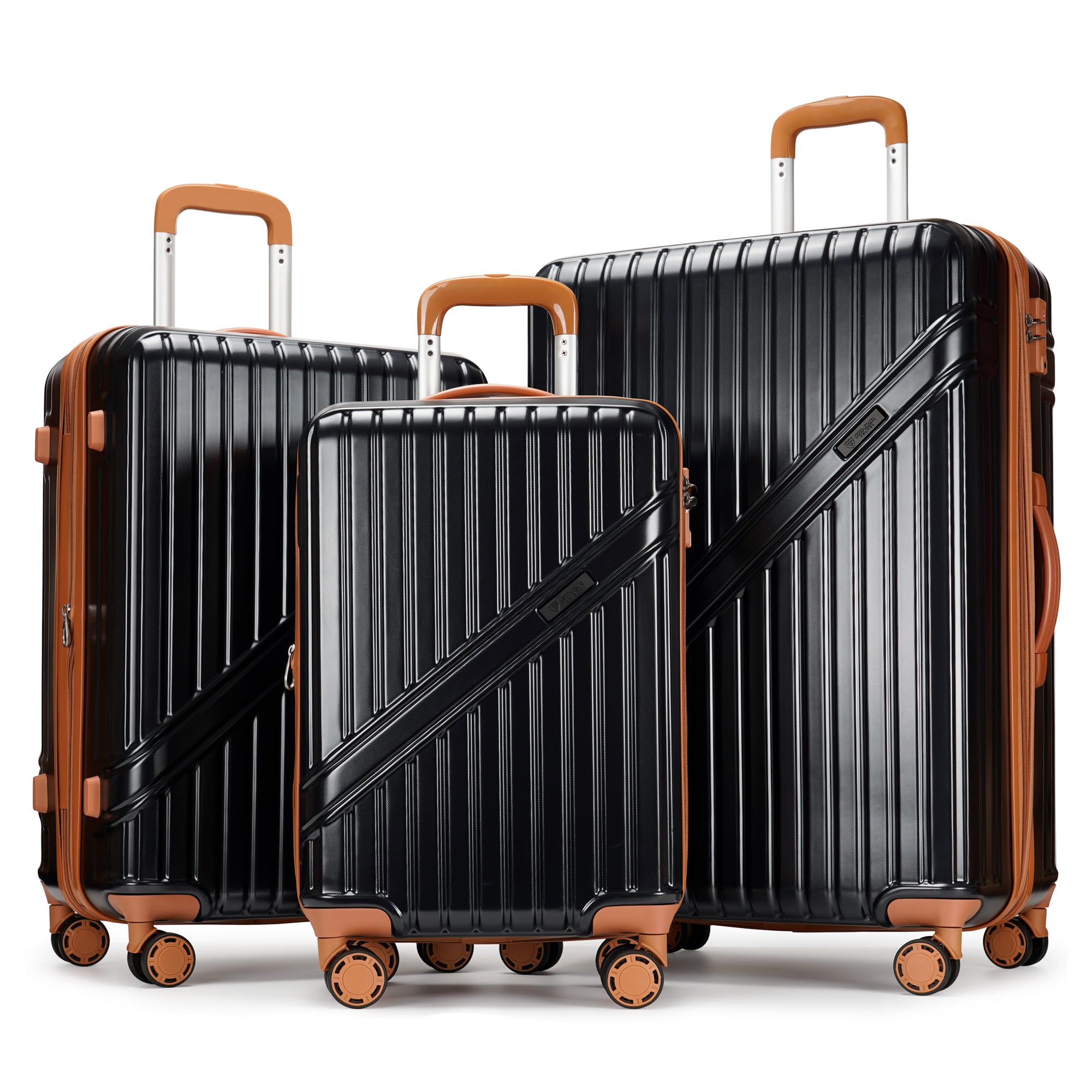 GinzaTravel 3-Piece Expandable Hardside Luggage Set with Wheels & TSA Lock - Durable PC+ABS Suitcases for International Travel, Business Trips & Family Vacations