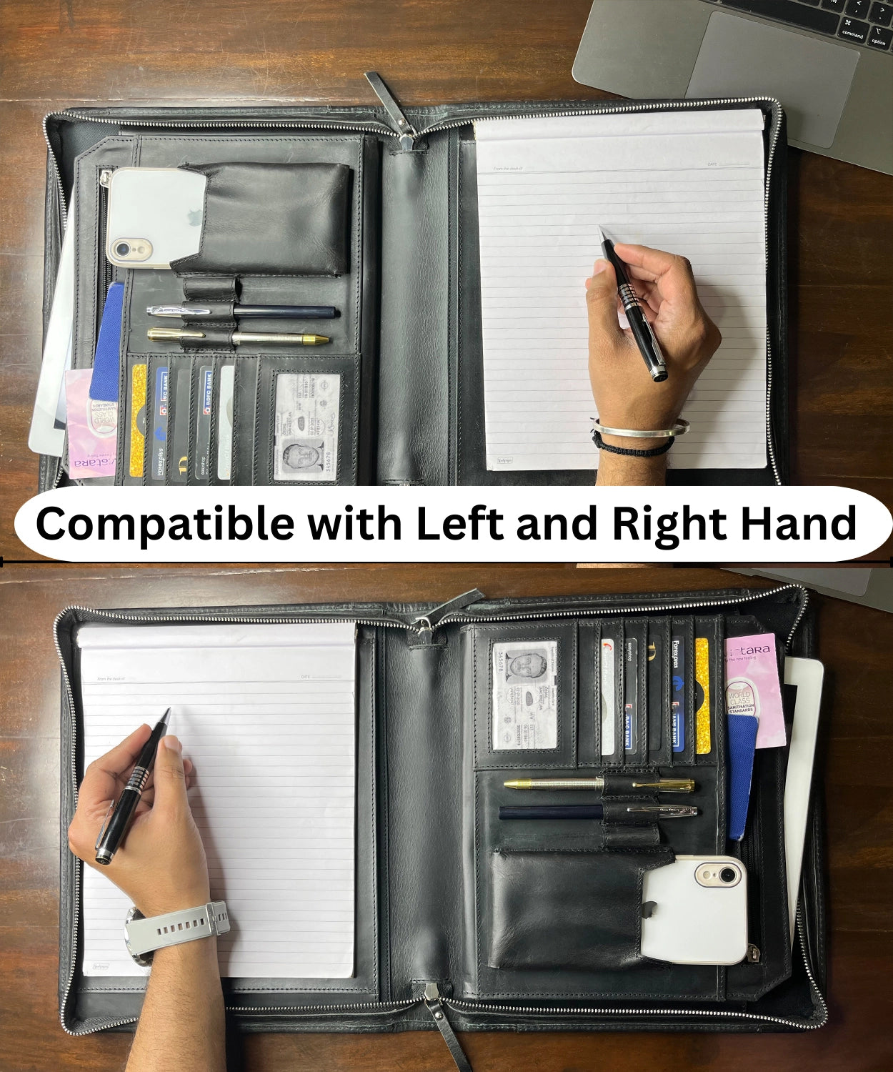 Premium Kingsman Business Leather Padfolio - Professional Black Portfolio for Meetings, Presentations & Office Use