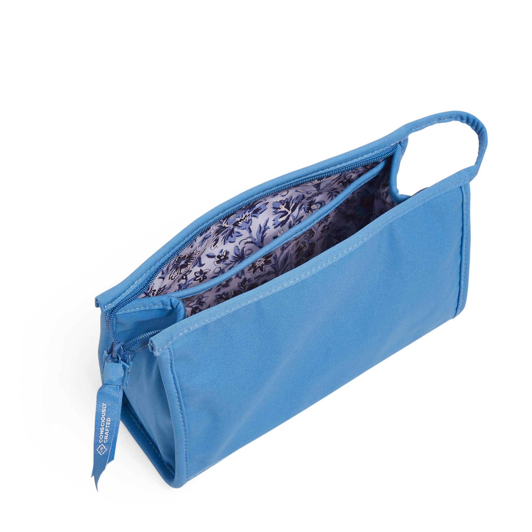 Vera Bradley Women's Cotton Trapeze Cosmetic Makeup Organizer Bag - Blue Aster, Recycled Cotton, One Size - Perfect for Travel, Gym & Daily Essentials Storage