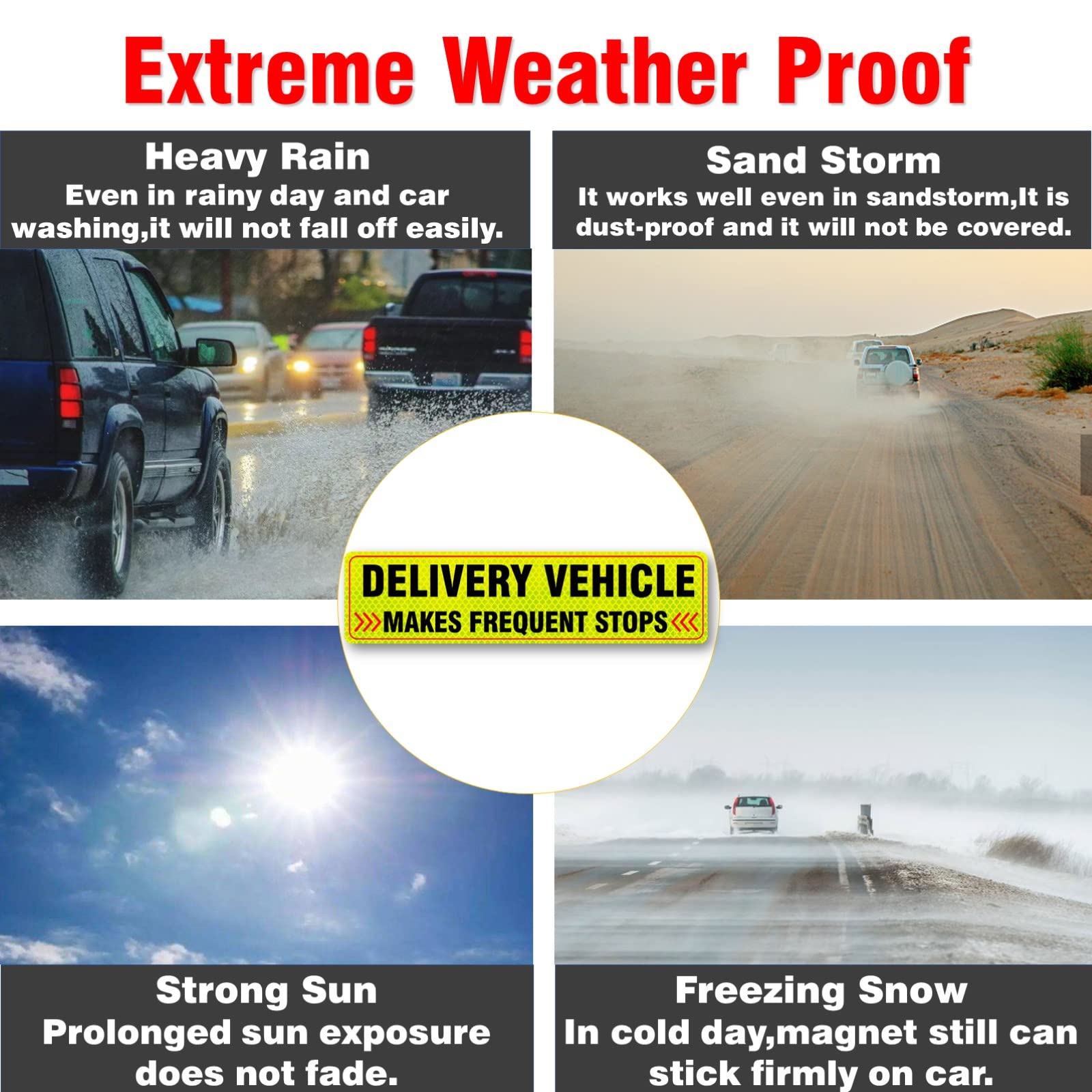 2-Pack Reflective Delivery Car Magnets for UPS, FedEx, Amazon Flex - Waterproof Vehicle Signs for Drivers, Food & Package Delivery - Perfect for Nighttime Safety & Business Branding