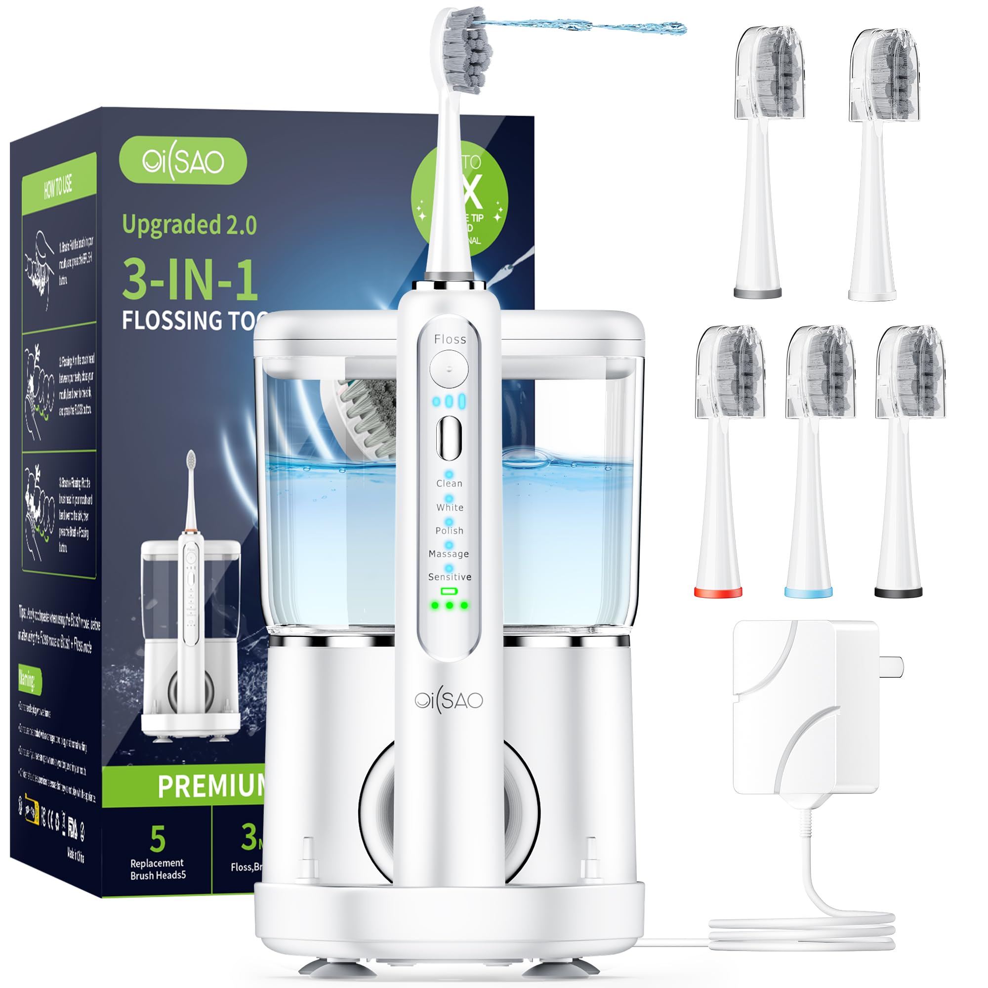 Professional 2-in-1 Electric Toothbrush with Water Flosser - 500ML Rechargeable Oral Care Kit for Teeth Cleaning & Gum Care (White) | Perfect for Home Use, Travel & Dental Hygiene Routine