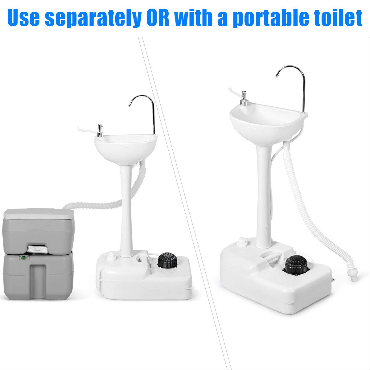 Giantex Portable Hand Washing Station with Wheels - 4.5 Gallon Fresh Water Tank, Towel Holder & Soap Dispenser - Foot Operated Free Standing Sink for Outdoor Camping, RV Trips, Picnics, and Indoor Use