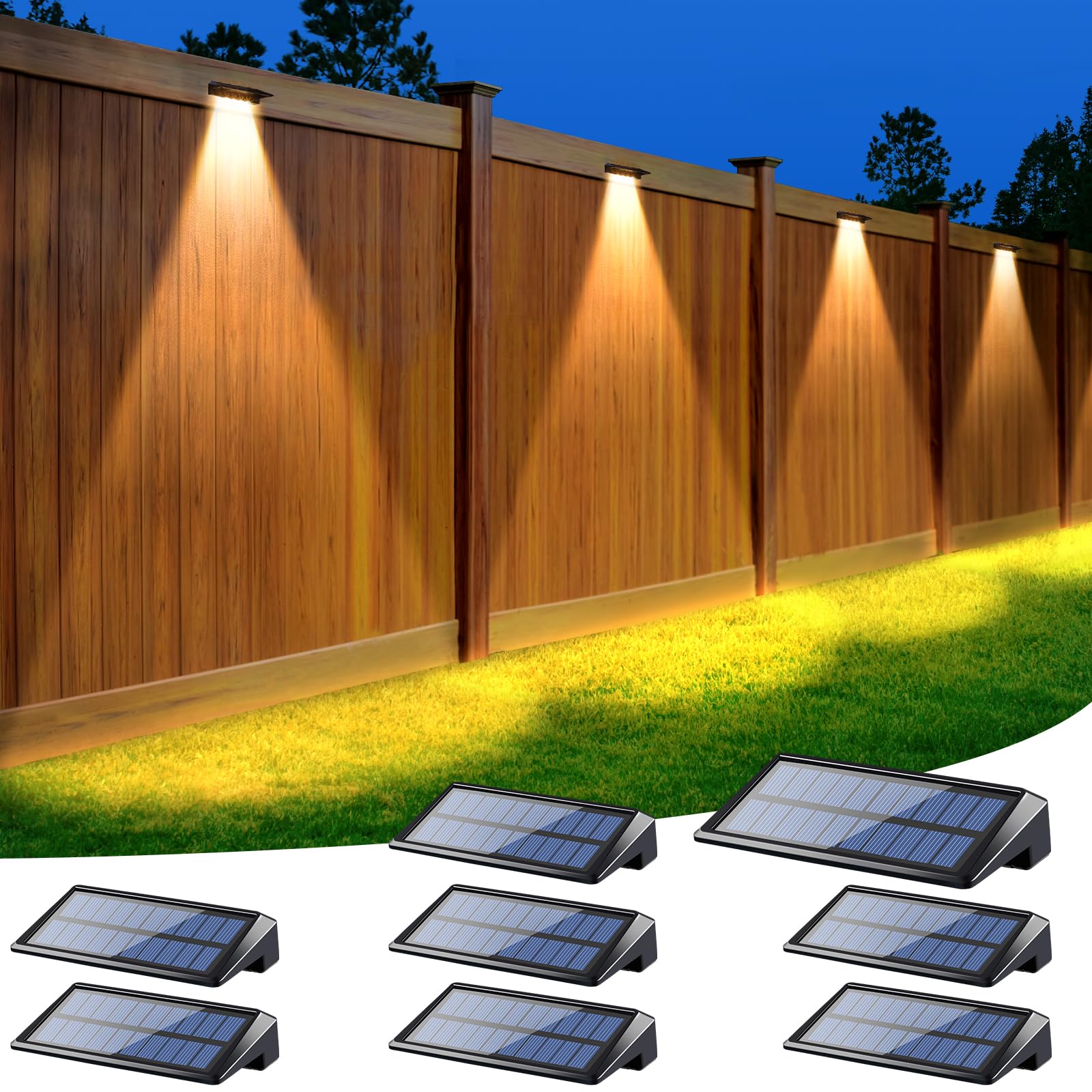 8 Pack Solar Fence Lights Outdoor Waterproof LED - IP65 Solar Powered Deck Lights for Fence Post, Step, Stair, Rail & Backyard - Perfect for Pathway Lighting, Garden Decoration & Nighttime Safety