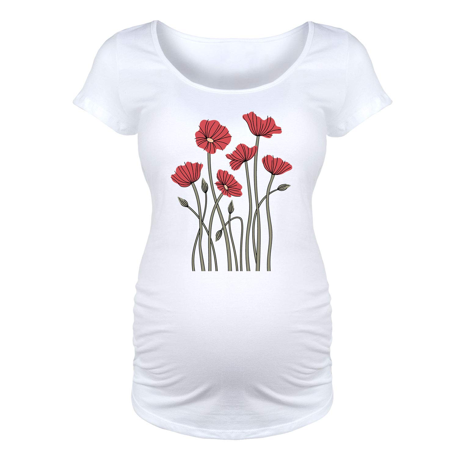 Bloom Maternity Abstract Poppies Maternity Scoop Neck T-Shirt - Comfortable Pregnancy Top for Casual Wear & Motherhood Photos