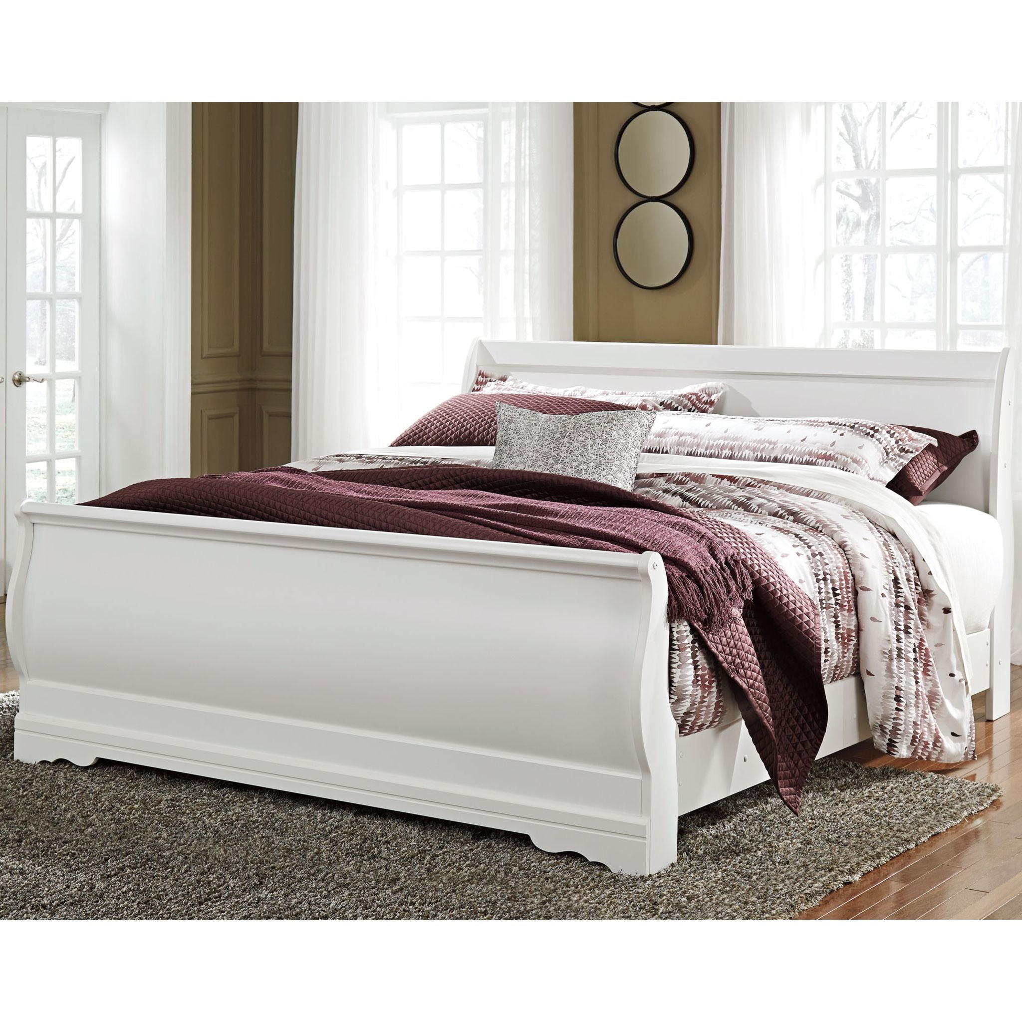 Anarasia 3-Piece Sleigh Bed Set - Queen/King Size Wooden Bed Frame with Headboard & Footboard - Elegant Traditional Bedroom Furniture for Master Bed, Guest Room & Home Decor