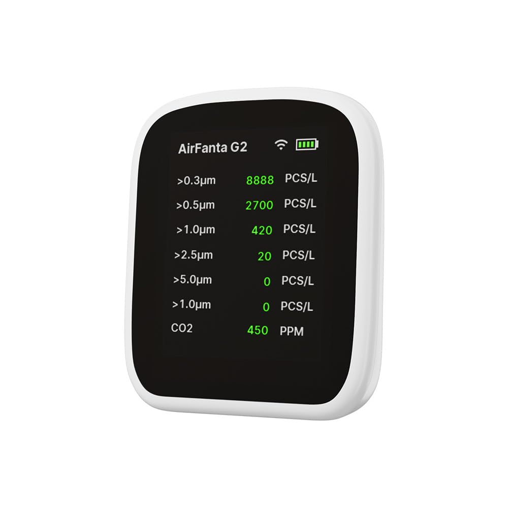 G2 Air Quality Monitor - Wireless Indoor Air Detector for Home, Office & School | Real-time PM2.5/PM10, CO2, Temperature & Humidity Tracking | Portable Battery-Powered with TFT Screen & Smart App | Perfect for Classrooms, Workplaces & Baby Rooms