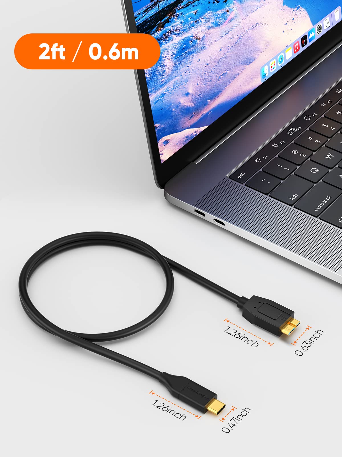 CableCreation USB 3.1 Micro B to USB C Cable 2FT (10Gbps, 0.6m) - High Speed External Hard Drive Cable for MacBook Pro/Air, Samsung Galaxy S5, WD My Passport/Elements - Perfect for Data Transfer & Backup (Black)