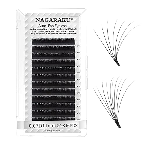 BELLE GAGA™ NAGARAKU 0.07 D Curl 11mm Easy Fan Eyelash Extensions - Volume Lash Clusters for Beginners, Soft Professional False Lashes for Rapid Blooming Effect | Perfect for Salon, Bridal & Party Makeup Looks