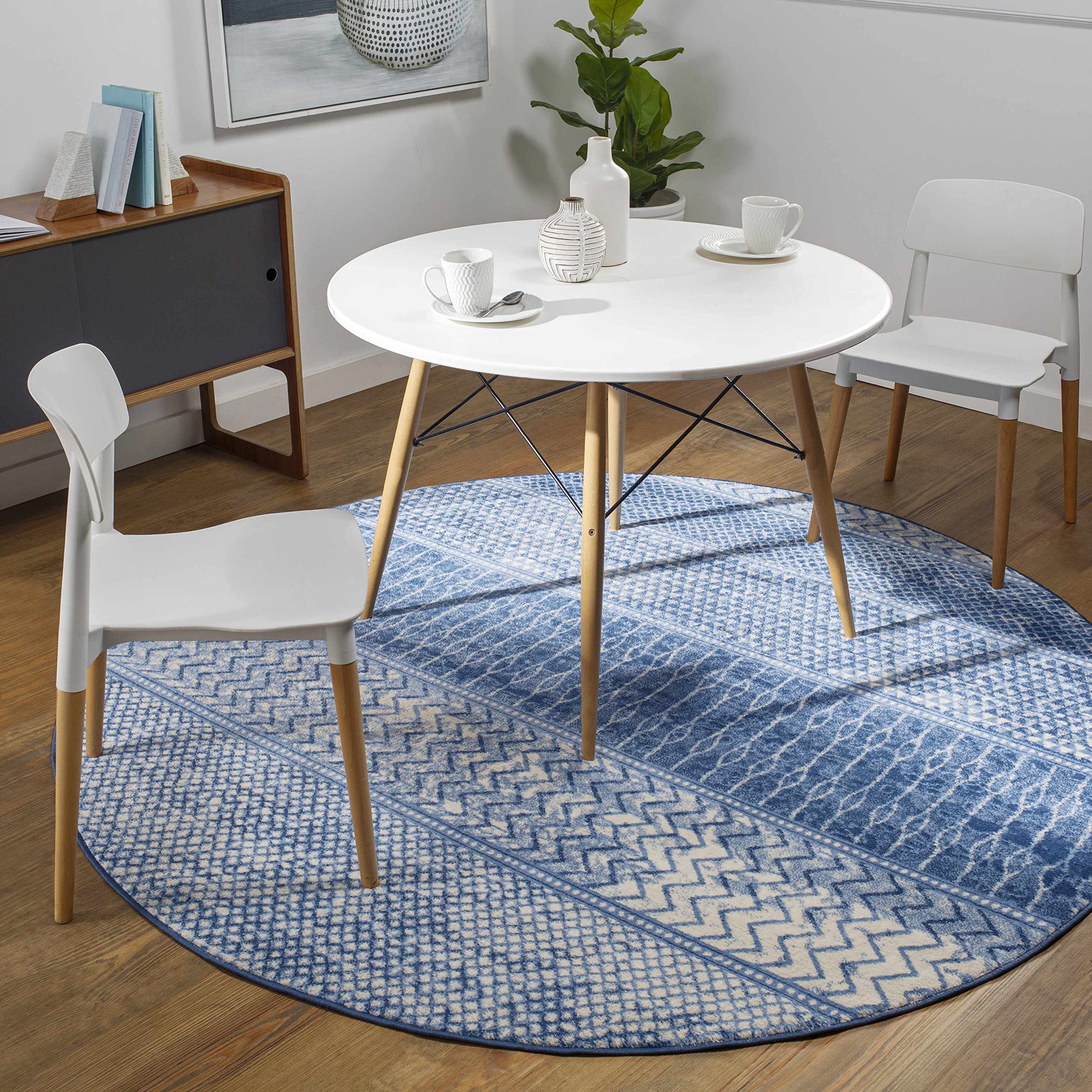 Modern Hauteloom Nampa Area Rug for Living Room & Bedroom - Blue & Ivory - 6'7