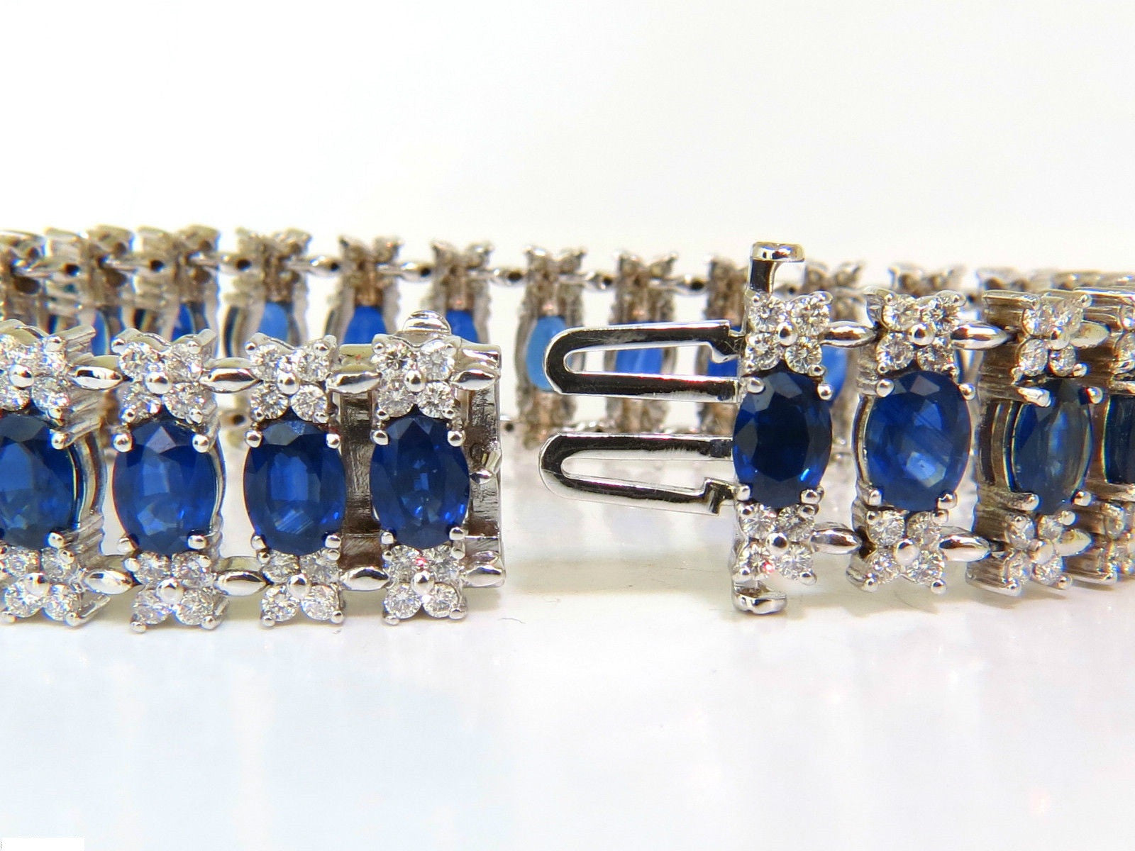 33.75CT Natural Blue Sapphire & Diamond Tennis Bracelet - 3 Row Wide Cuff for Women - Elegant Jewelry for Weddings, Parties & Special Occasions