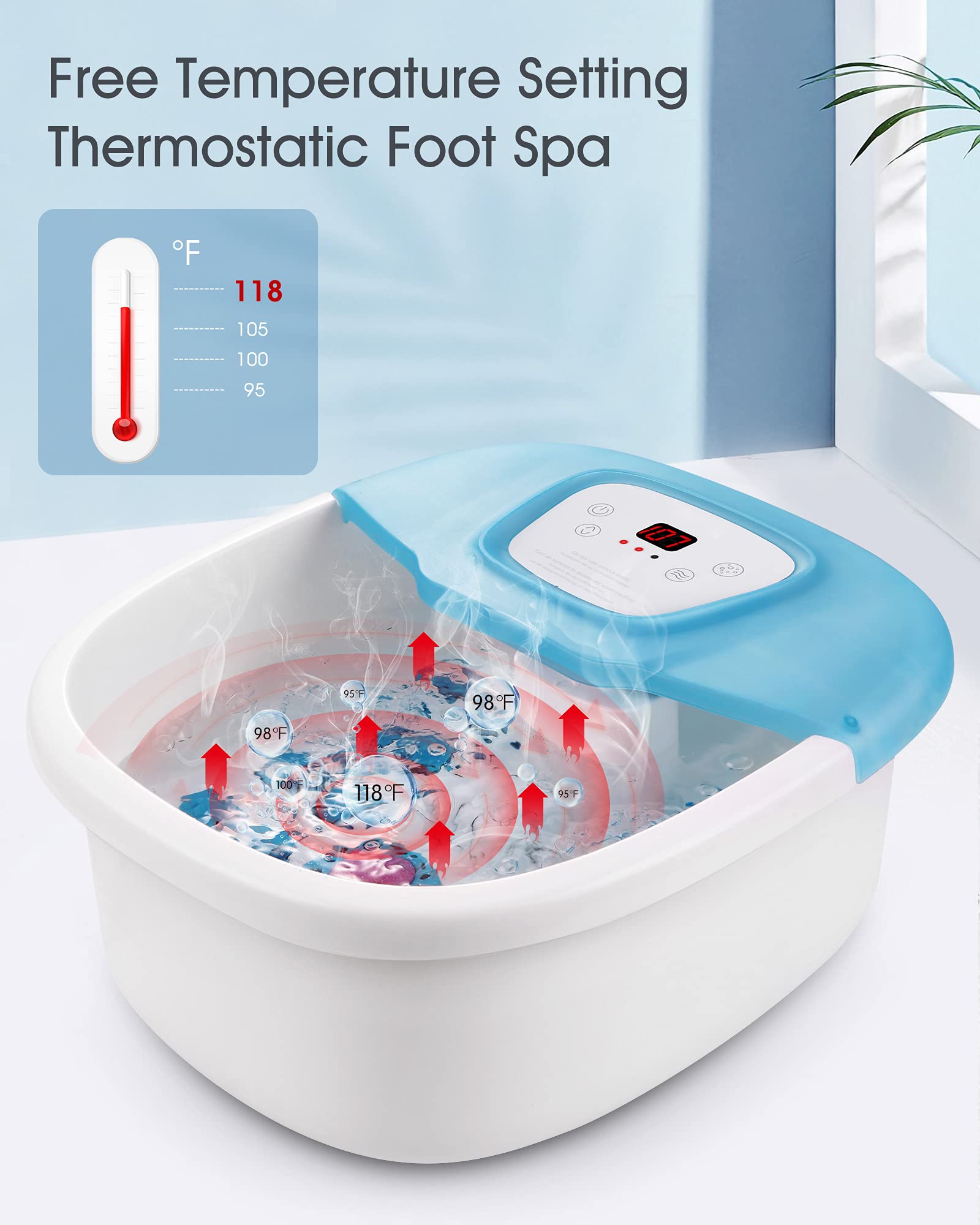 Heated Foot Spa Massager with Bubbles & Vibration - 16 Shiatsu Rollers, Adjustable Temperature & Removable Grinding Stone - Perfect for Relaxation, Pedicures & Home Spa Treatments