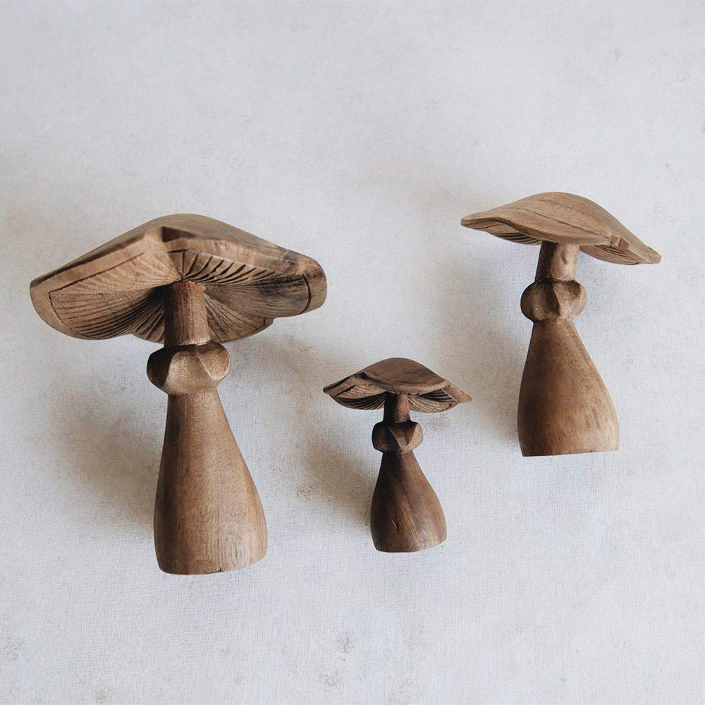 Hand Carved Wooden Mushroom Decor - Natural Wooden Mushroom Sculpture for Home, Garden & Office Decor - Perfect for Boho, Farmhouse & Rustic Style