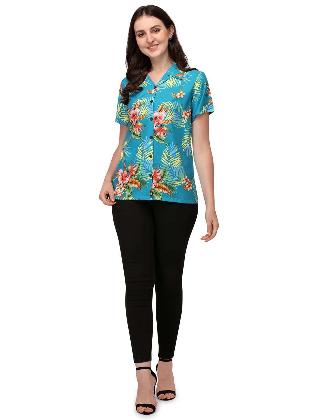 Women's Short Sleeve Casual Aloha Hawaiian Button Down Shirt - Floral Summer Vacation Beachwear for Tropical Outfits & Luau Parties