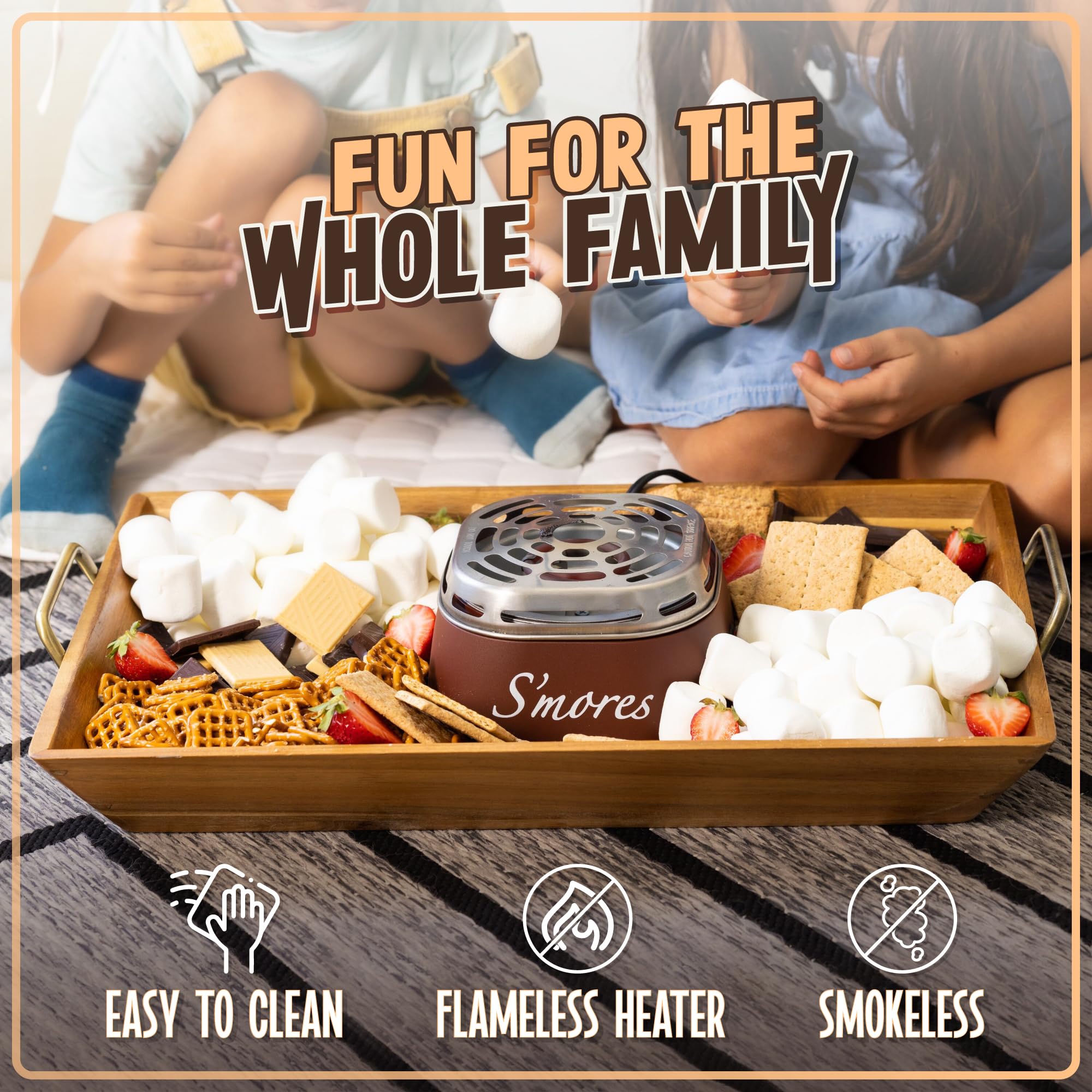 Nostalgia Indoor Electric S'mores Maker Kit with 4-Compartment Trays - Perfect for Family Movie Nights, Camping at Home, and Cozy Balcony Decor - Brown