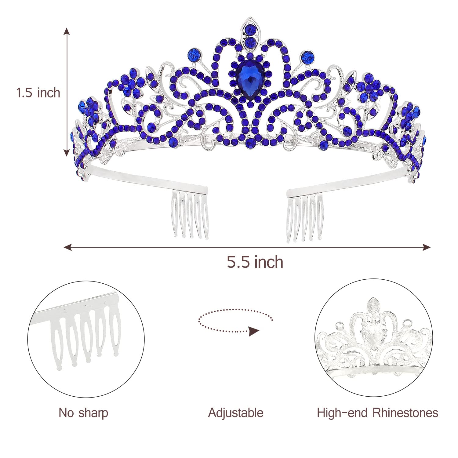 Sparkling Princess Crown & Tiara Set for Girls - Blue Birthday Sash, Party Crown & Accessories - Perfect for Princess Themed Birthday Decorations & Dress Up Play