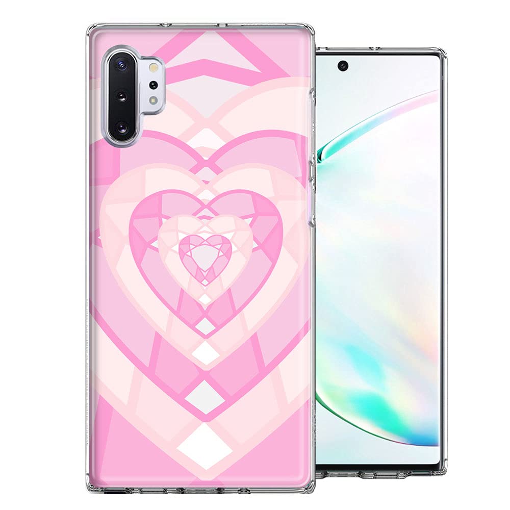 Samsung Galaxy Note 10 Plus Phone Case - Pink Gem Hearts Design Double Layer Protective Cover | Shockproof & Scratch Resistant | Perfect for Everyday Use, Travel & Gift Giving