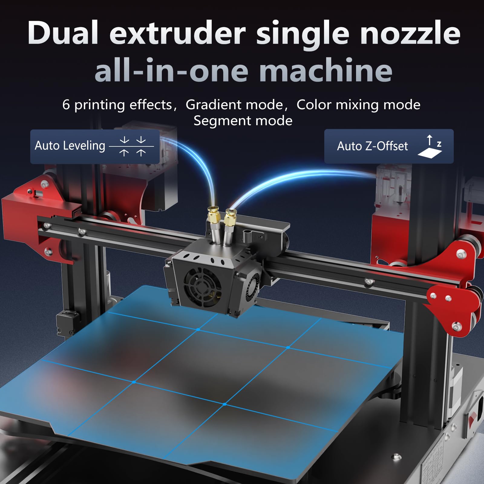 6-Color 3D Printer with Dual Extruder & Large 300x300x400mm Build Volume - Gradient, Mixed & Segmented Printing Modes for Home, Office & Creative Projects