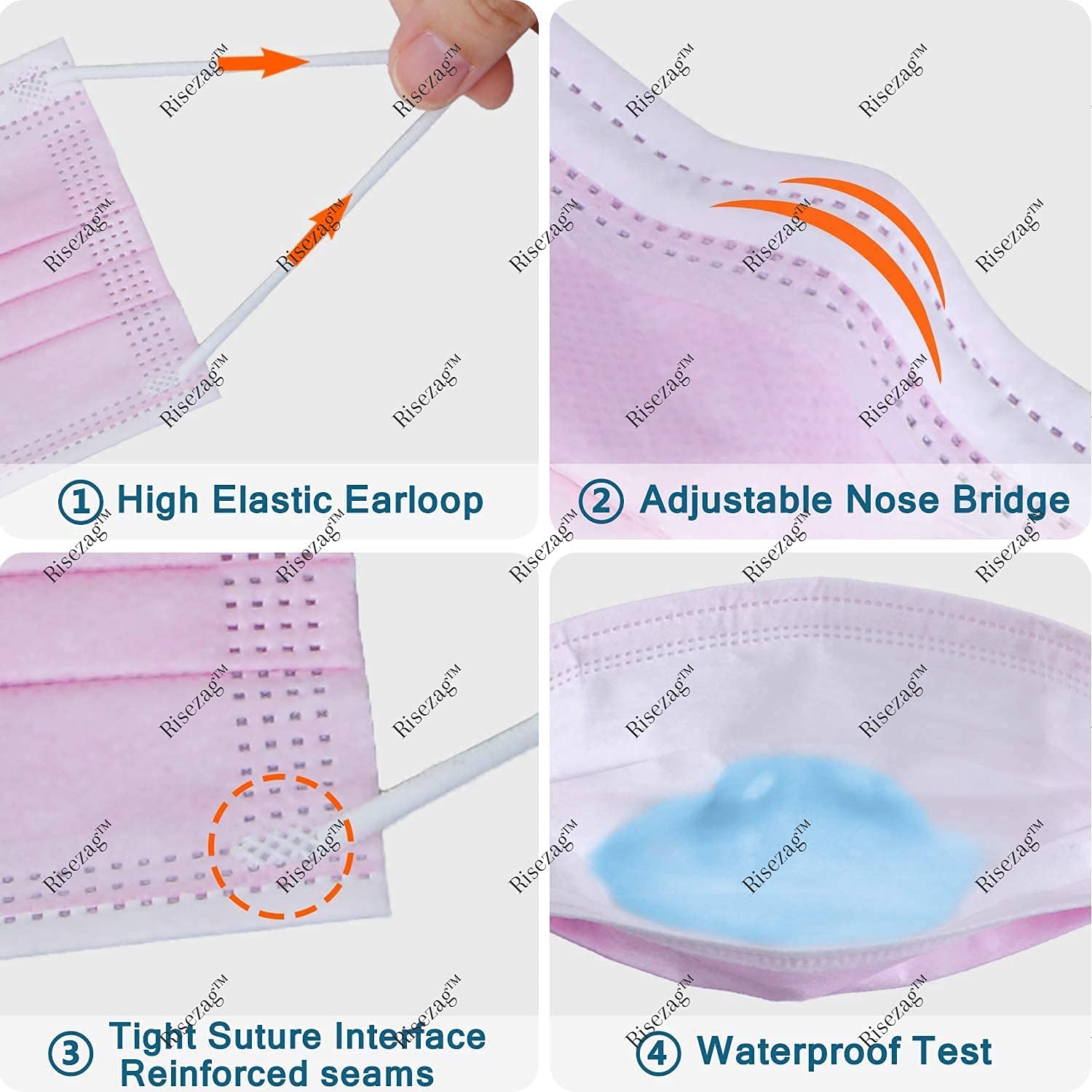 Wisezag 100-Pack Pink Disposable Face Masks for Women - 3-Ply Meltblown Fabric, Nose Clip, Breathable & Comfortable - Ideal for Daily Use, Travel, and Pollution Protection
