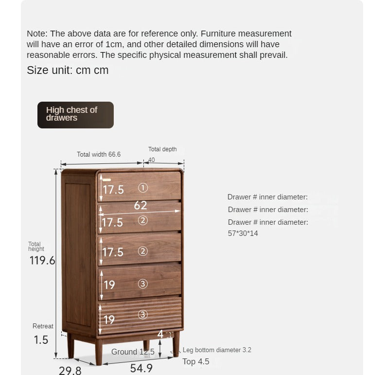 Premium Black Walnut Solid Wood Storage Cabinet with Drawers - Handcrafted Dresser for Bedroom, Living Room & Office Organization