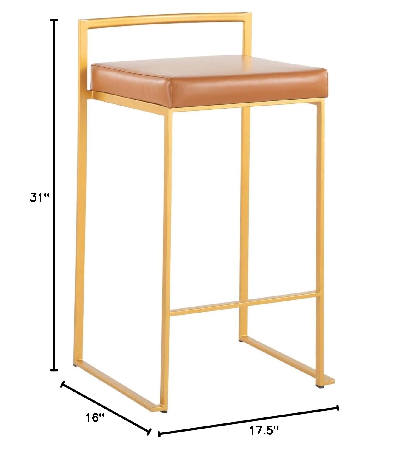 Gold Metal Fuji Stacker Counter Stools - Set of 2 Kitchen Island Bar Stools, Counter Height Chairs for Breakfast Nook, Dining & Entertaining