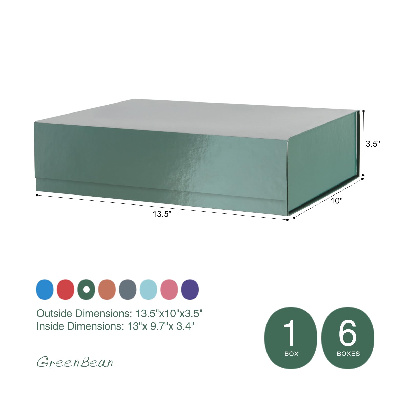 Premium Large 13x9.7x3.4 Inch Glossy Metallic Green Gift Box with Magnetic Lid - Elegant Dot Design Interior for Clothing, Shirts & Jewelry - Perfect for Birthdays, Weddings & Corporate Gifts
